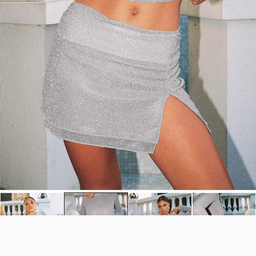 Princess Polly Glittering Silver Mini Skirt